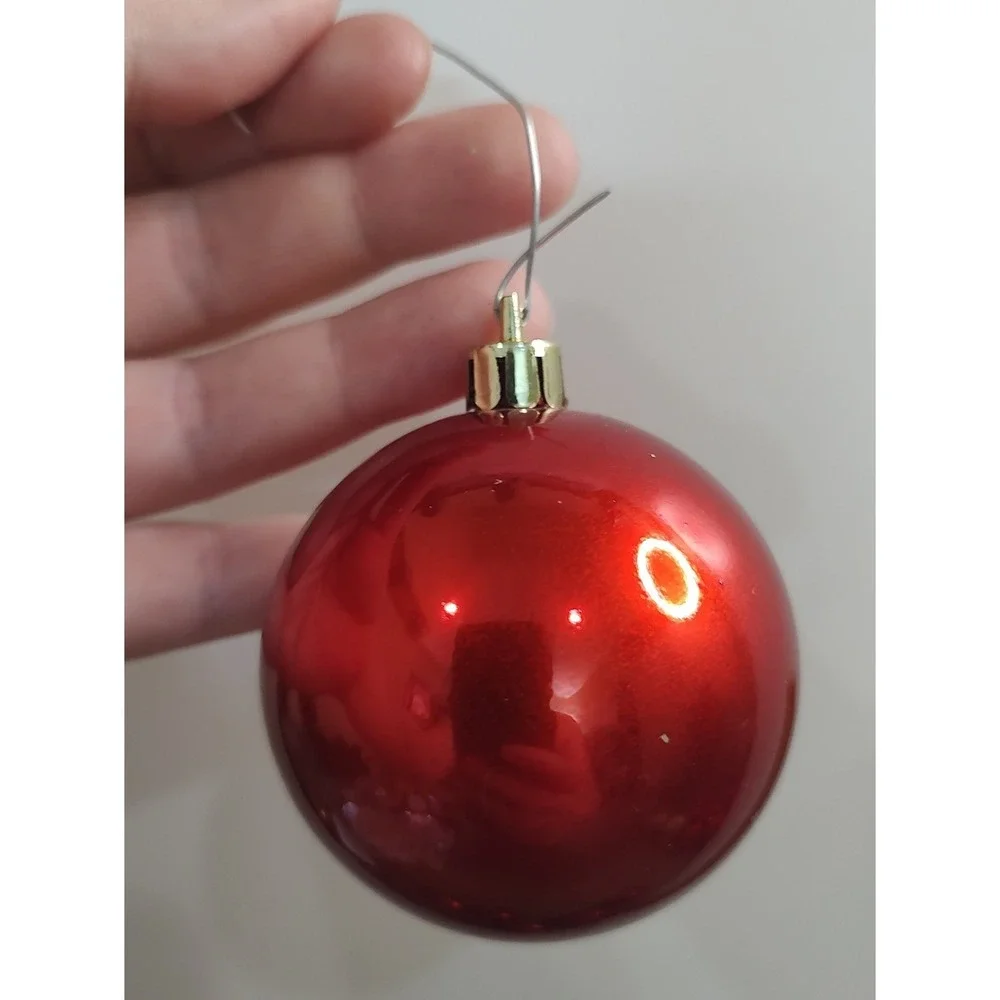 Vintage Cherry Red Shiny Shatterproof Christmas Tree Ornaments Lot Of 6 O71